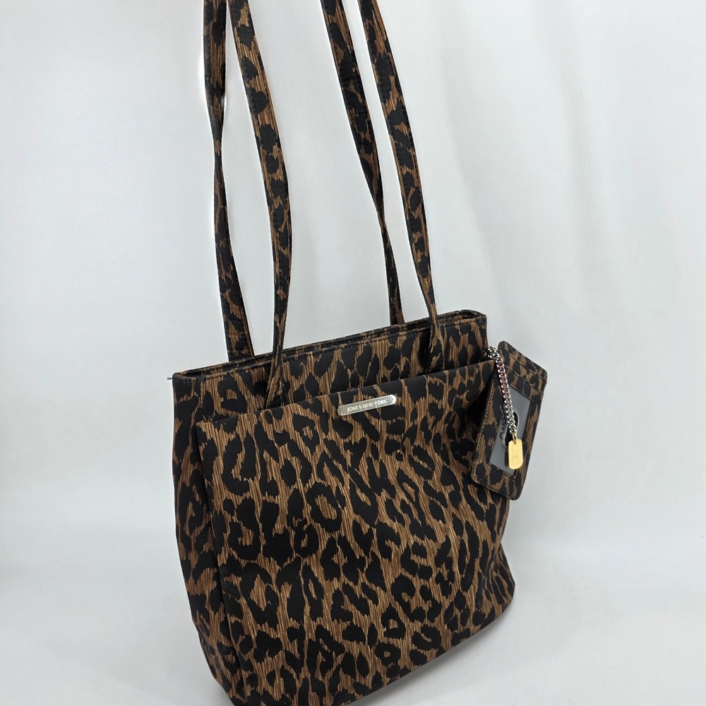 Jones New York Leopard Shoulder Bag Animal Print Nylon Tote ID Case Y2K Classic - Picture 4 of 14